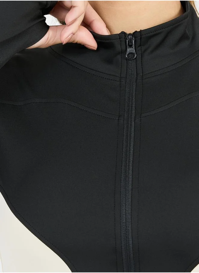 Styli Color Block Thumbhole Detail Zip Up Jacket