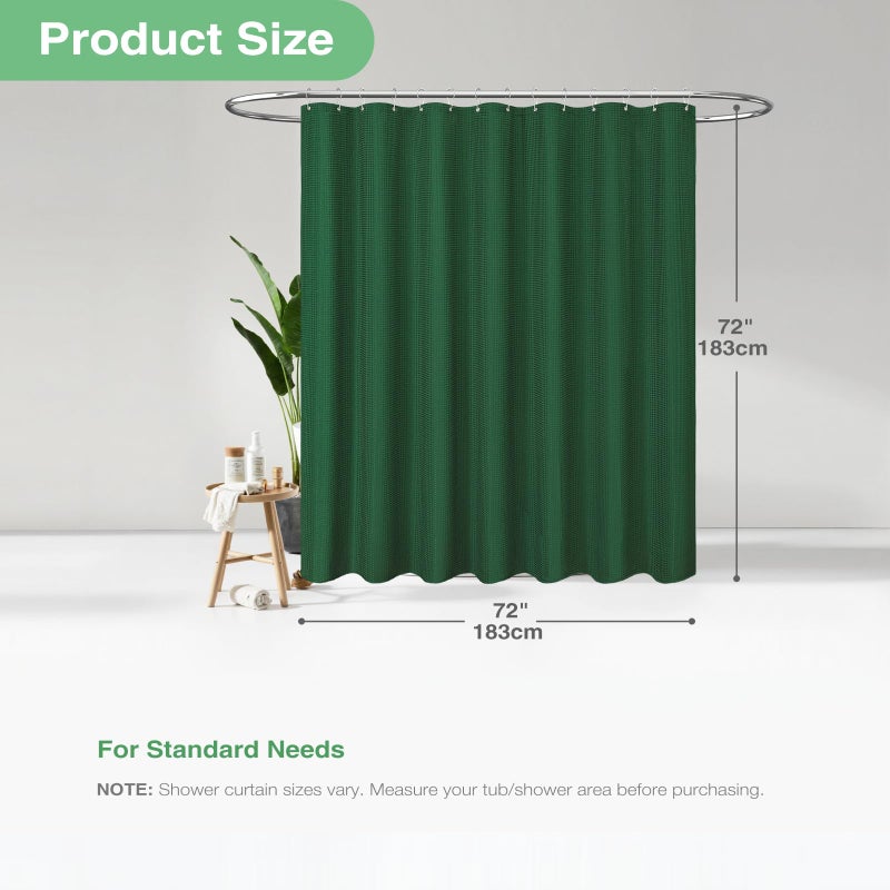 Dynamene Dark Green Fabric Shower Curtain - Waffle Weave Textured Heavy Duty Cloth Shower Curtains for Bathroom, 256GSM Hotel Luxury Weighted Bath Curtain Set with 12 Hooks,72x72, Dark Green - Image 4