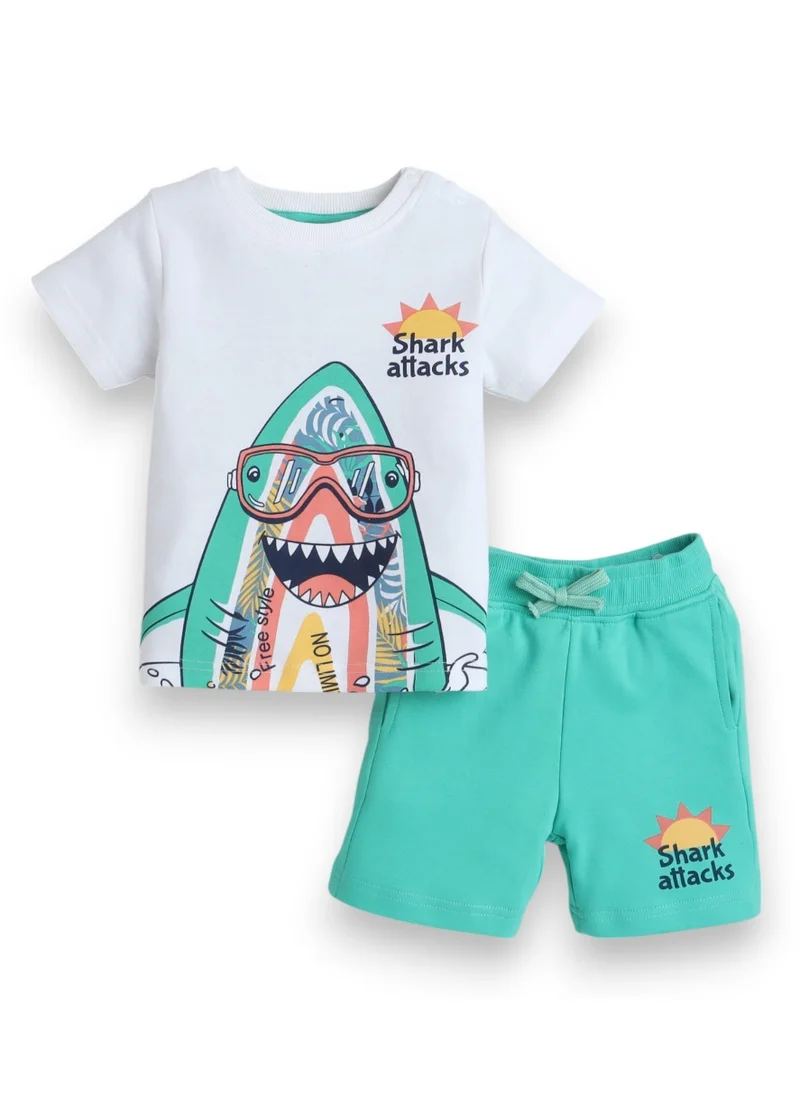 victor and jane BOYS INFANT 2PC Set - T-Shirt with Cute Shark And Green Shorts