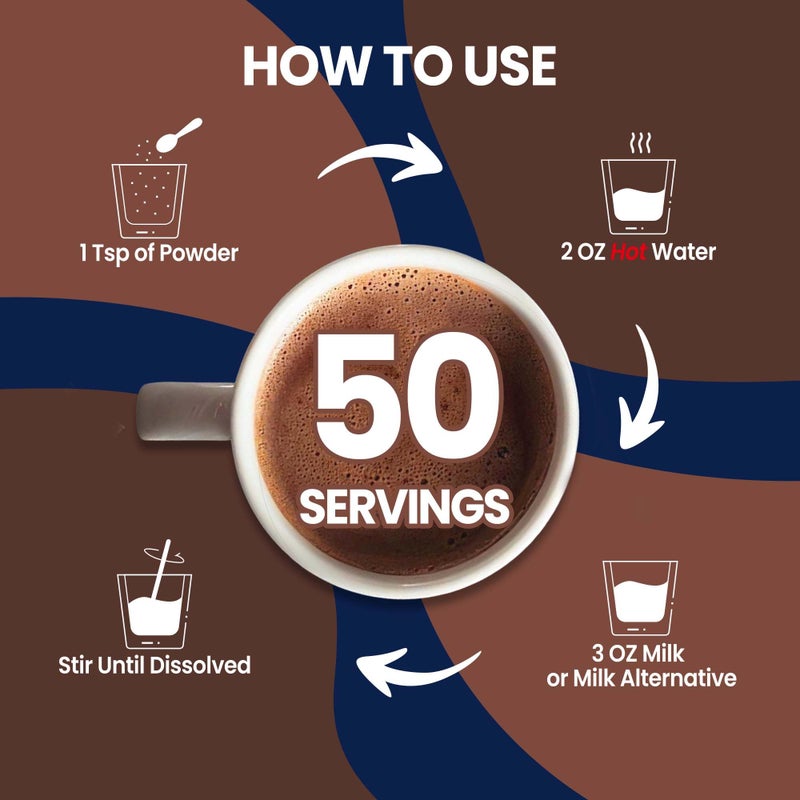 Mushroom Hot Chocolate, 50 Servings Cocoa Powder | 10 Mushrooms Supplements with Moringa Extract, DHA, Green Tea & Ginkgo Biloba | Support Focus & Gut Health | Vegan & Keto, Gluten-Free - Image 5