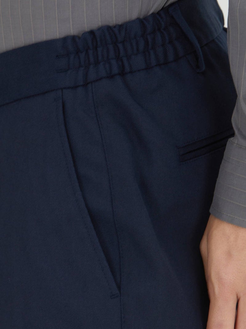 Kip Navy Blue Weaving Jogging Fit Casual Cotton Blended Trousers - Image 5