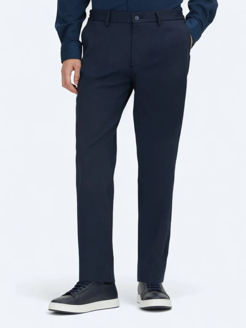 Kip Navy Blue Weaving Jogging Fit Casual Cotton Blended Trousers