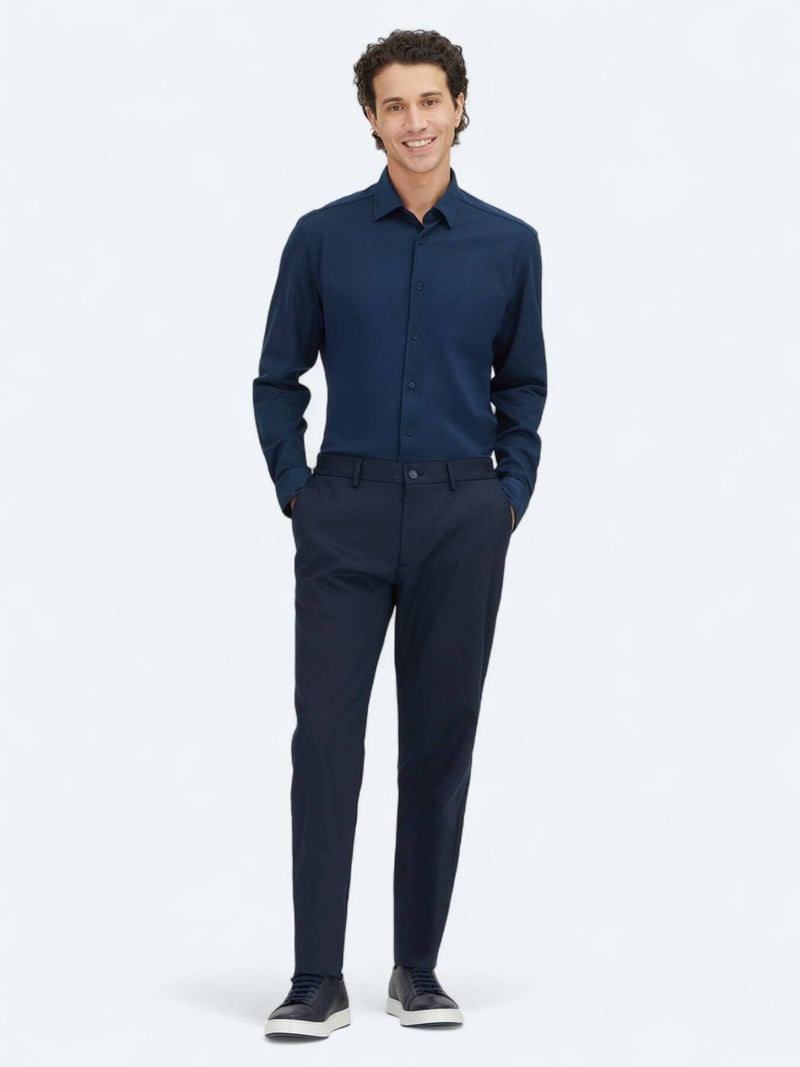 Kip Navy Blue Weaving Jogging Fit Casual Cotton Blended Trousers - Image 2