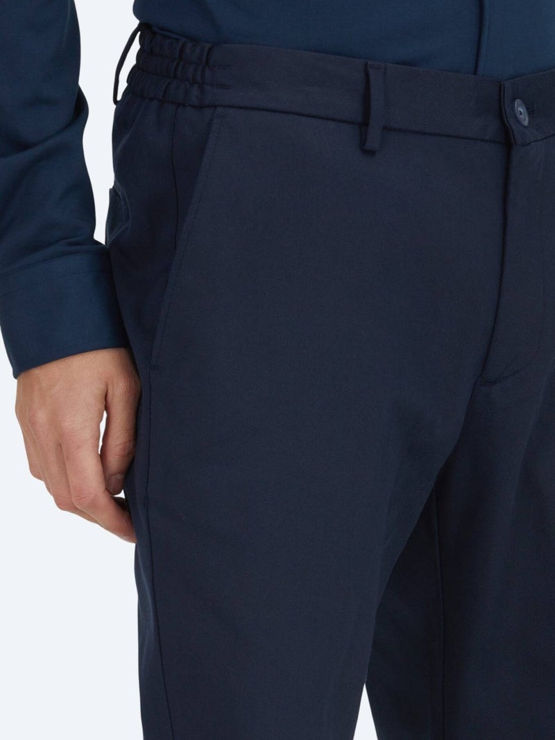 Kip Navy Blue Weaving Jogging Fit Casual Cotton Blended Trousers - Image 3