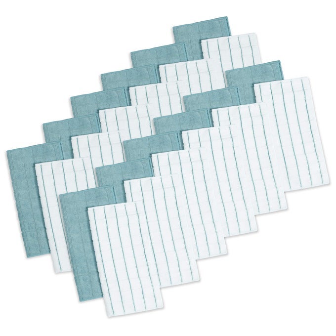SIMPLIMAGIC 79285 MICROFIBER WASHCLOTHS AND DISH CLOTHS CHECKERED TOPAZ 12X12 24 PACK