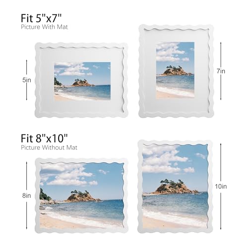 THKRLOF 8x10 Picture Frame with Mat for 5x7, Wavy Edge Wooden Real Glass Photo Frame for Tabletop and Wall Hanging, White, 1 Pack - Image 4