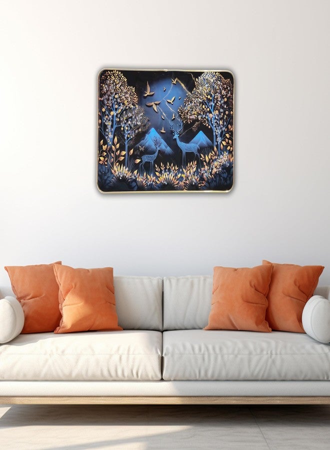 Masstone Raindeer with Birds Decorative Wall Hanging Painting with Crystal Embedded High Gloss Surface Gold Slim Frame Embossed, 45x30 Cm, Home Décor Wall Art For Living Room, Bedroom, Office, Hotel - Image 4
