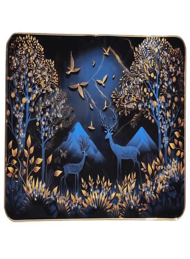 Masstone Raindeer with Birds Decorative Wall Hanging Painting with Crystal Embedded High Gloss Surface Gold Slim Frame Embossed, 45x30 Cm, Home Décor Wall Art For Living Room, Bedroom, Office, Hotel - Image 1