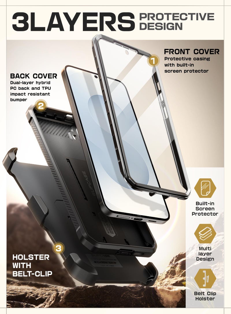 SUPCASE for Samsung Galaxy S25 FE Case with Stand & Belt-Clip (Unicorn Beetle Pro), [Built-in Screen Protector] [Military-Grade Protection] Heavy Duty Rugged Phone Case for Galaxy S25 FE, Black - Image 5