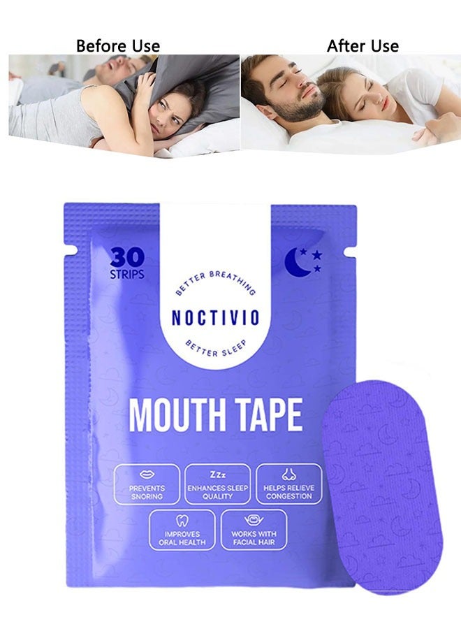 Mouth Tape for Sleep Apnea 30 pcs, Prevents Snoring, Enhances Sleep Quality, Helps Relieve Congestion, Improves Oral Health, Works With Facial Hair - Image 1