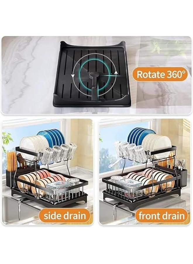 HOOKOR Dish Rack Dish Drying Stand With Drainer, 2 Tiers Large Kitchen Dish Rack with Removable Utensil Holder and Cup Holder, Stainless Steel Kitchen Dish Drainer Dish Drying Rack Black Dish Stand - Image 5