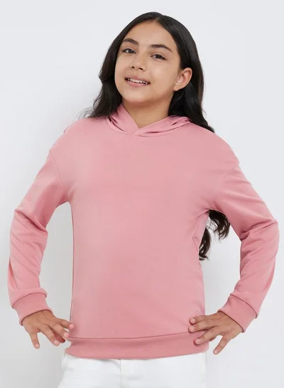 Styli Styli Teen Pink Relaxed Fit Solid Hoodie