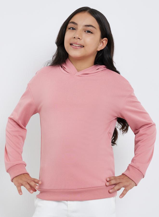 Styli Teen Pink Relaxed Fit Solid Hoodie - Image 1