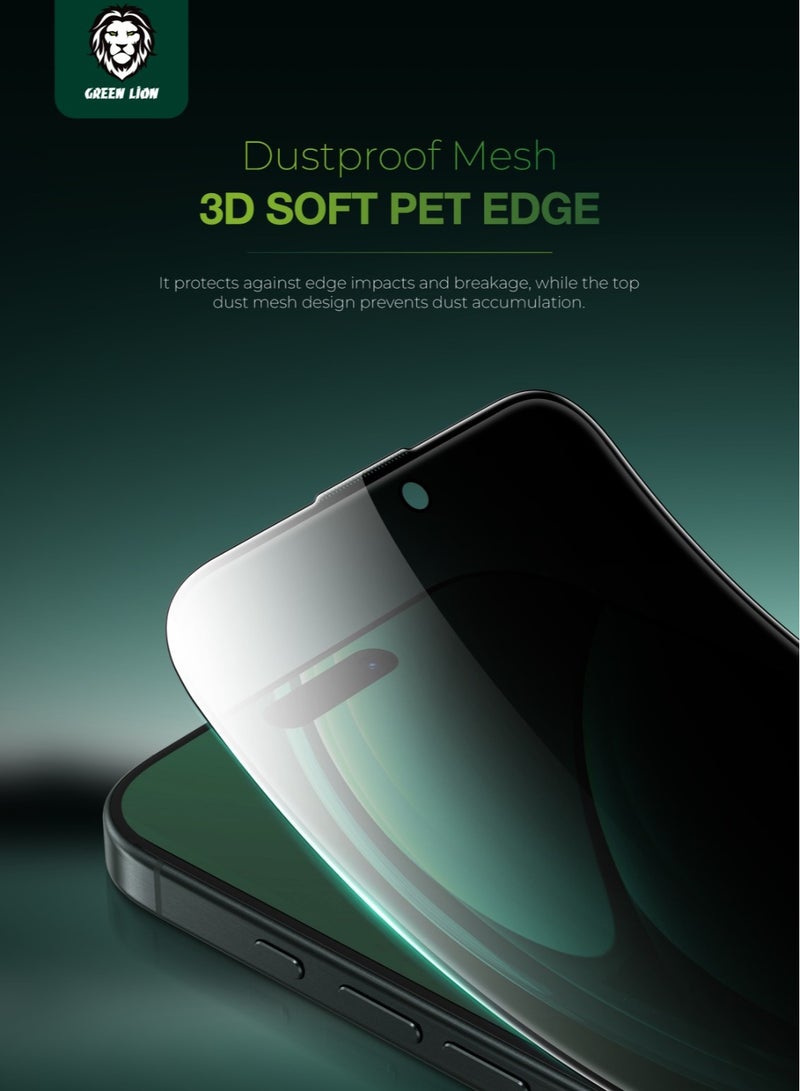 GREEN LION 3D Silicone Plus Advanced Privacy Edge Glass for iPhone 16 Pro / Bubble Free / Anti Fingerprint / Grease Resistance / Anti Scratch / Ultra Hardness / Full Coverage / Blocked Side Viewing / Highly Responsive / Crystal Clear - Black - Image 3