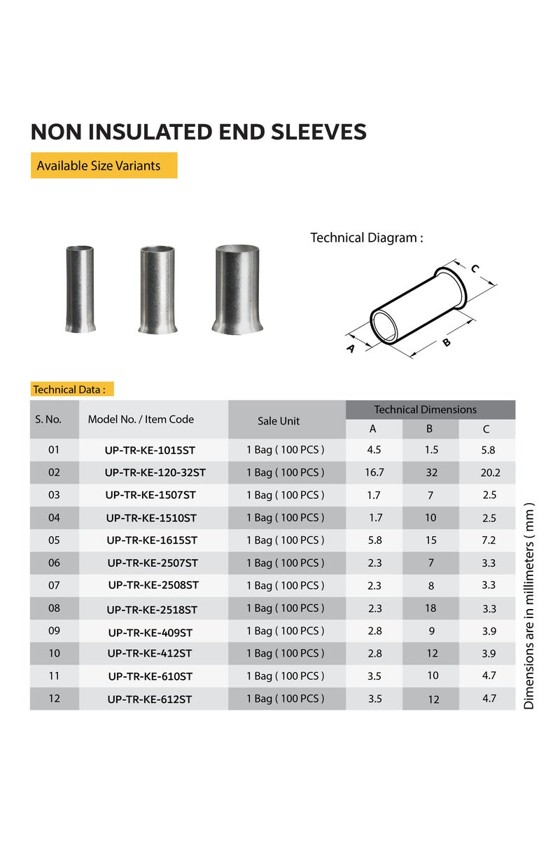 يونايتد باور أطراف الأكمام غير المعزولة - موصلات طرفية نحاسية سلكية - Image 3