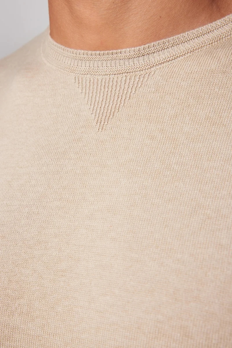 تودورس Slim Fit Crew Neck Stone Color Men's Sweater
