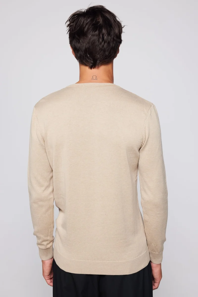 تودورس Slim Fit Crew Neck Stone Color Men's Sweater