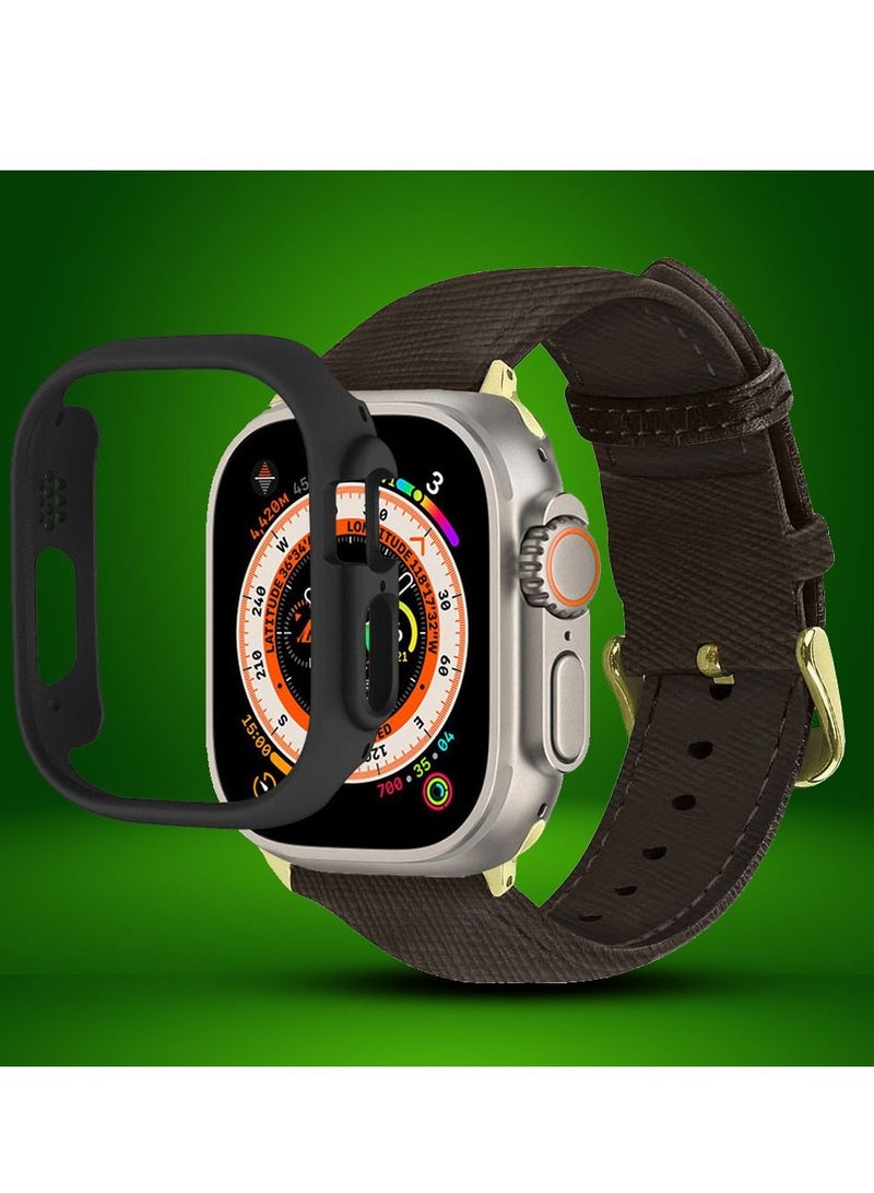 CATANES 2 Packs For Apple Watch Band 49mm Leather Band Buckle Strap Wristband and Black Cup Holder Dim Grey - Image 2