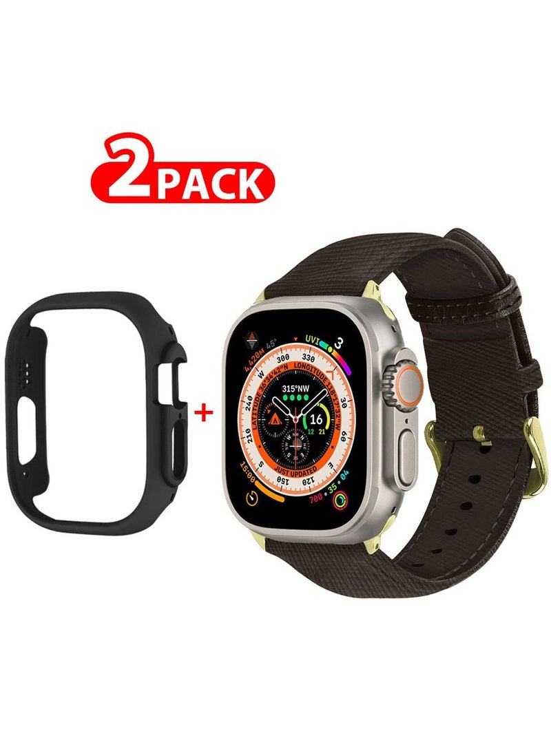 CATANES 2 Packs For Apple Watch Band 49mm Leather Band Buckle Strap Wristband and Black Cup Holder Dim Grey - Image 1