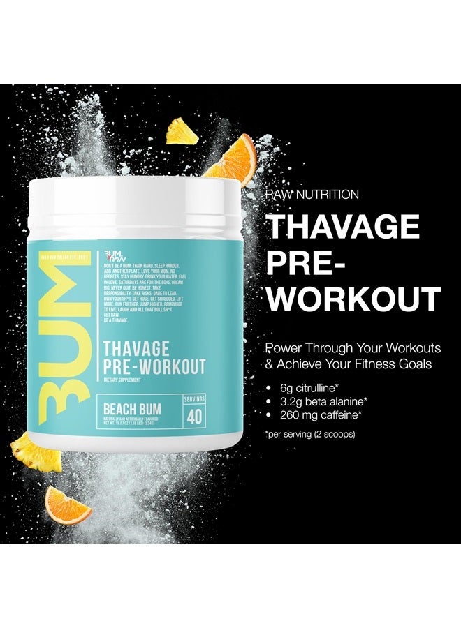 Raw مسحوق ما قبل التمرين، ثافاج (بيتش بوم) - مكمل غذائي رياضي كريس بومستيد للرجال والنساء - سيبوم ما قبل التمرين للتمرين، الترطيب، التركيز الذهني والطاقة - 40 حصة - Image 2