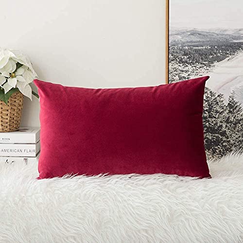 Khooti Velvet Cushion Cover, 8 x 12 Inches / 20 x 30 cm | Red | Pack of 1 | Solid Plain Soft & Smooth, Decorative Cushion Covers for Living Room, Bedroom, Couches, Chairs, Sofas, Beds & Home Decor - Image 1