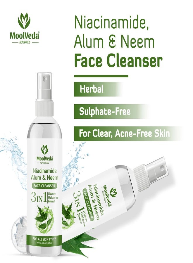 Moolveda Niacinamide, Alum & Neem Face Cleanser | Herbal Face Wash for Acne, Oil Control & Pore Tightening | Gentle Daily Face Cleanser for All Skin Types - 100ml - Image 3