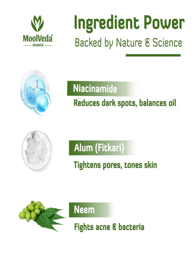 Moolveda Niacinamide, Alum & Neem Face Cleanser | Herbal Face Wash for Acne, Oil Control & Pore Tightening | Gentle Daily Face Cleanser for All Skin Types - 100ml - Image 4
