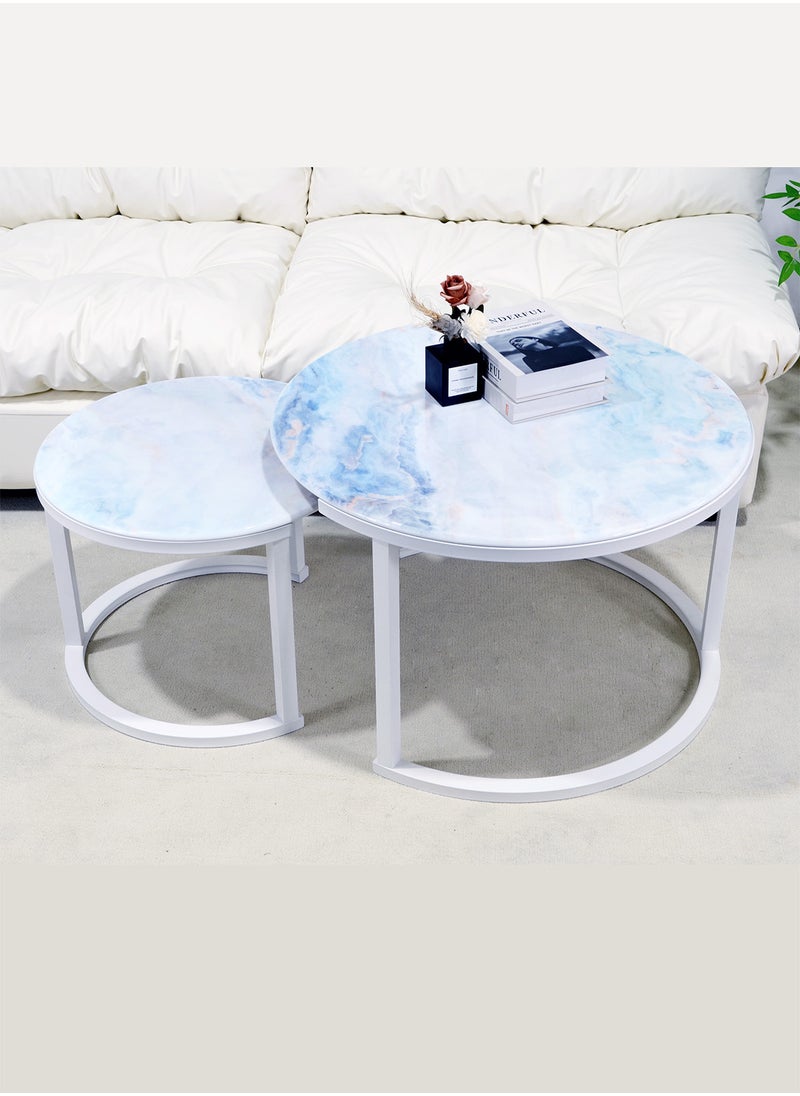 Sharpdo - Round Coffee Table Nested Mother and Child End Table Modern Simple Living Room Sofa Side Table Rock Slab Crystal Light Luxury Style Combination Table 69*69*42.5cm and 49*49*36cm - Image 1