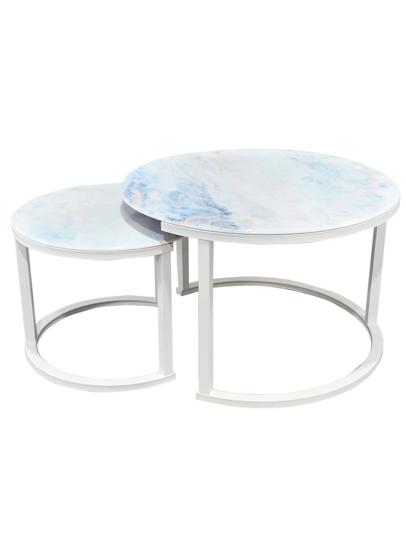 Sharpdo - Round Coffee Table Nested Mother and Child End Table Modern Simple Living Room Sofa Side Table Rock Slab Crystal Light Luxury Style Combination Table 69*69*42.5cm and 49*49*36cm - Image 1