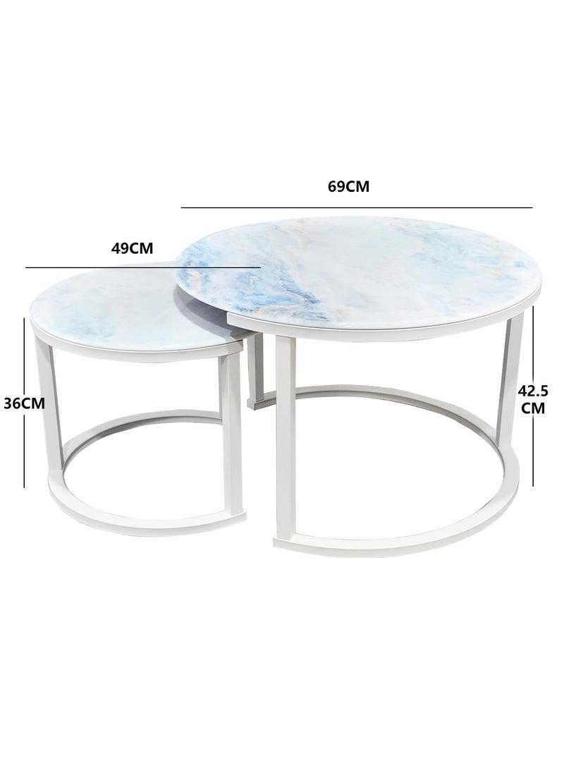 Sharpdo - Round Coffee Table Nested Mother and Child End Table Modern Simple Living Room Sofa Side Table Rock Slab Crystal Light Luxury Style Combination Table 69*69*42.5cm and 49*49*36cm - Image 1