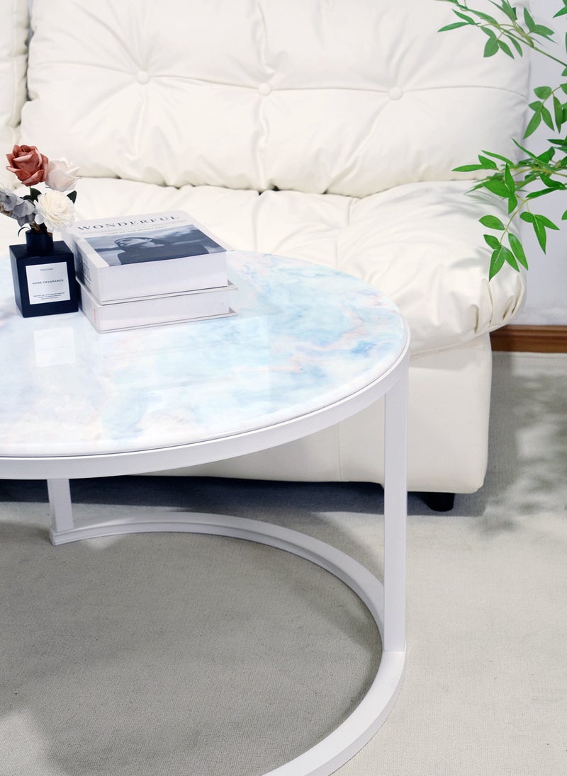 Sharpdo - Round Coffee Table Nested Mother and Child End Table Modern Simple Living Room Sofa Side Table Rock Slab Crystal Light Luxury Style Combination Table 69*69*42.5cm and 49*49*36cm - Image 1