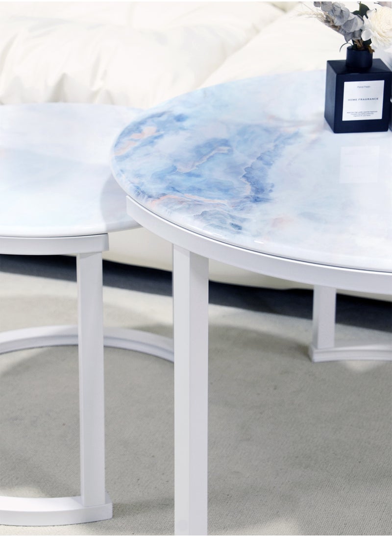 Sharpdo - Round Coffee Table Nested Mother and Child End Table Modern Simple Living Room Sofa Side Table Rock Slab Crystal Light Luxury Style Combination Table 69*69*42.5cm and 49*49*36cm - Image 1