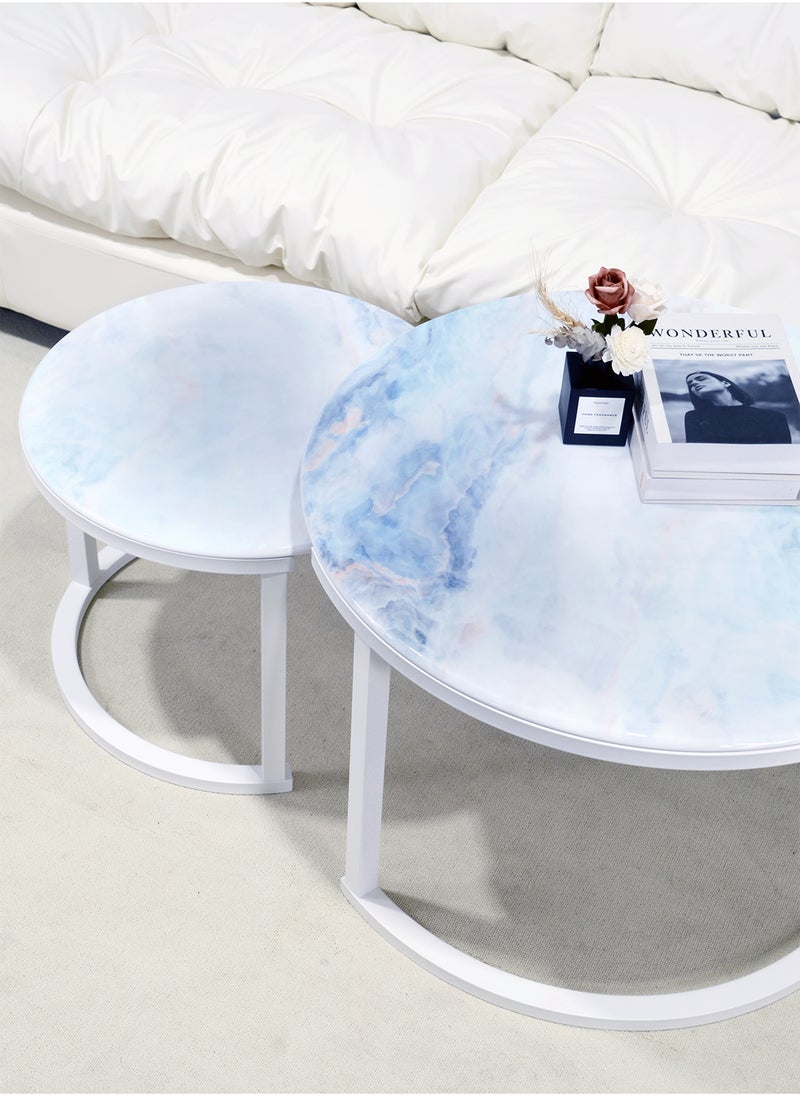 Sharpdo - Round Coffee Table Nested Mother and Child End Table Modern Simple Living Room Sofa Side Table Rock Slab Crystal Light Luxury Style Combination Table 69*69*42.5cm and 49*49*36cm - Image 1