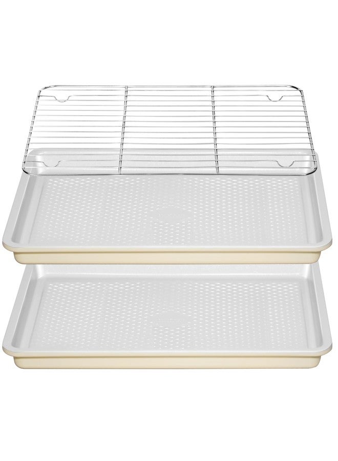 Ymiton Nonstick Ceramic Baking Sheet With Rack, 2-Pack Half Sheet Pan, Non-Toxic, PTFE & PFOA Free, Warp-Free, Oven Safe 550°F, Dishwasher Safe, Aluminized Steel, Gray Yellow - Image 1