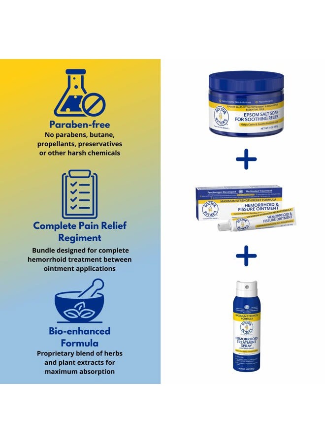 Doctor Butler's Hemorrhoid Treatment Bundle - Includes Hemorrhoid & Fissure Ointment with Lidocaine, Hemorrhoid Spray with Witch Hazel, and Epsom Bath Salts to Help Reduce Irritation - Image 2