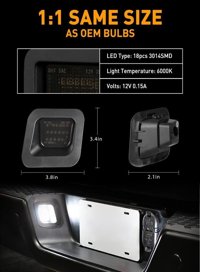 LESAUCE Full LED License Plate Light Tag Light For 2003-2018 Dodge RAM 1500 2500 3500 Pickup Truck, 6000K White, Smoke Lens, Tag Lamp Assembly Replacement, 2 PCS - Image 5