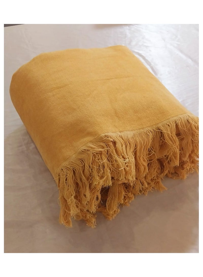 Large double towel 90*200 yellow, cotton face, velvet face, with tassels