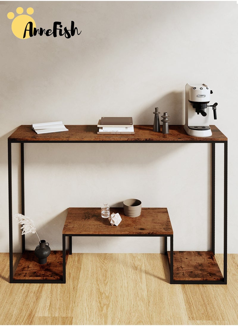 AnneFish - 120*30*90cm 3Tier Console Table Sofa Table with Storage Shelf and Entryway Table for Couch Hallway Entrance Living Room - Image 1