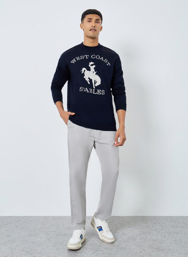 ستايلي سويتر كحلي محبوك مسطح بقصة مريحة للرجال - Image 2