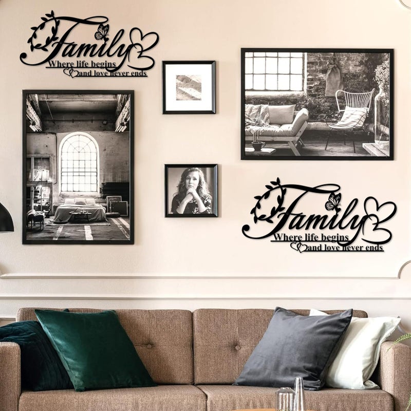 Resama Family Signs Metal Wall Decor,Where Life Begins and Love Never Ends Heart Butterflies Wall Sculpture Black Metal Family Decor for Living Room Bedroom Kitchen (Black,Small) - Image 4