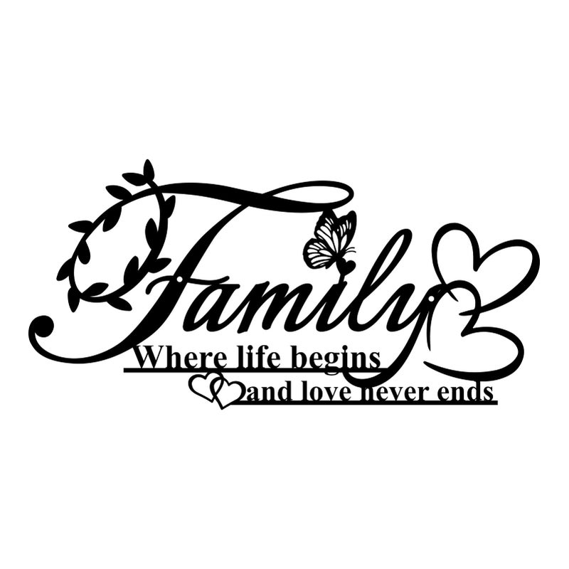 Resama Family Signs Metal Wall Decor,Where Life Begins and Love Never Ends Heart Butterflies Wall Sculpture Black Metal Family Decor for Living Room Bedroom Kitchen (Black,Small) - Image 1