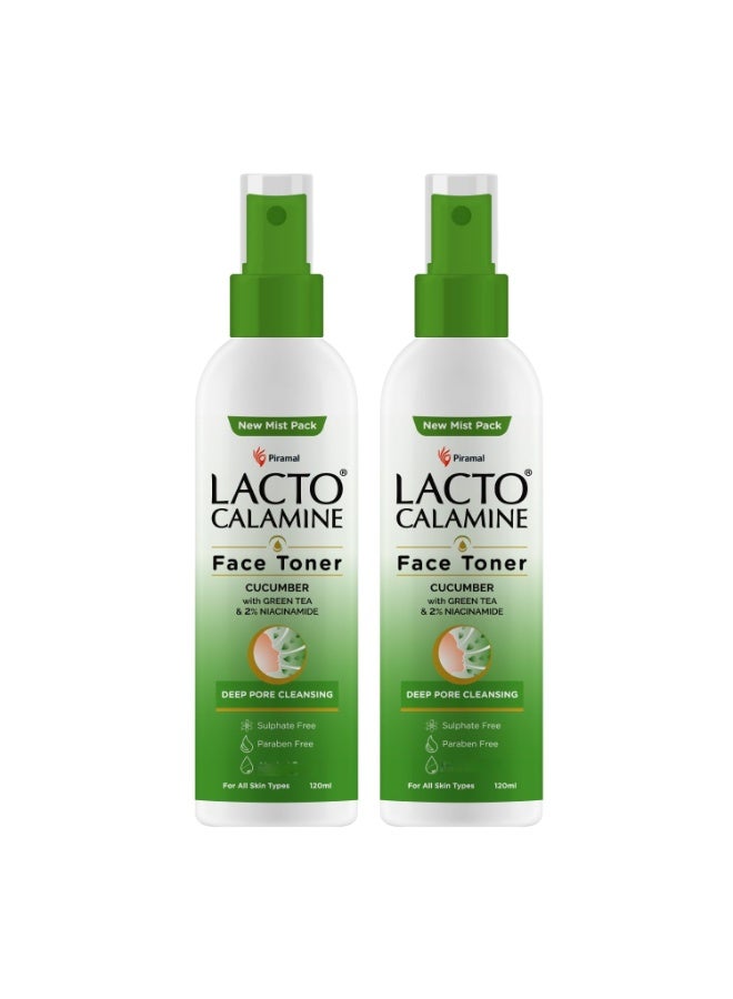 Lacto Calamine Face Toner With Cucumber | 120ml Each-pack of 2 | Deep Pore Cleansing | Open Pores Tightening with Green Tea & 2% Niacinamide For Cool & Hydrated Skin | No Sulphate & Parabens - Image 1