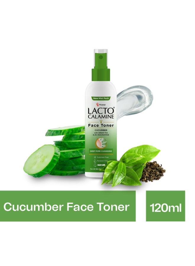 Lacto Calamine Face Toner With Cucumber | 120ml Each-pack of 2 | Deep Pore Cleansing | Open Pores Tightening with Green Tea & 2% Niacinamide For Cool & Hydrated Skin | No Sulphate & Parabens - Image 2