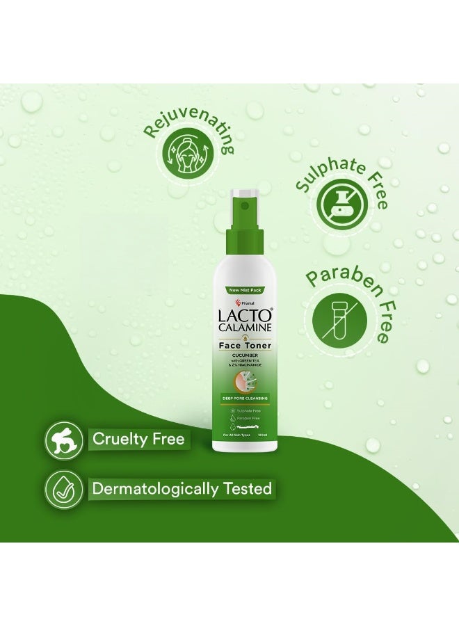 Lacto Calamine Face Toner With Cucumber | 120ml Each-pack of 2 | Deep Pore Cleansing | Open Pores Tightening with Green Tea & 2% Niacinamide For Cool & Hydrated Skin | No Sulphate & Parabens - Image 4