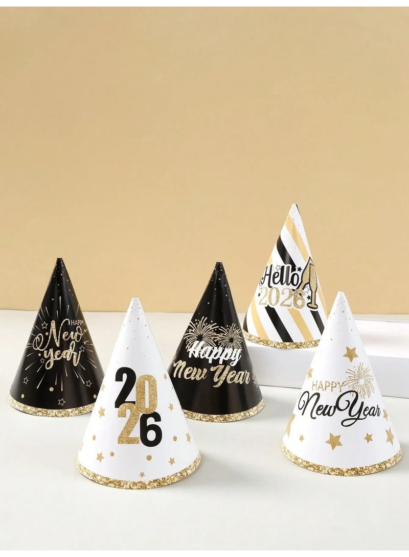 New Year Party Paper Hats – Set of 6 – Festive “Happy New Year 2026” Designs with Vibrant Prints, Perfect for Photos and New Year Celebrations - Image 2