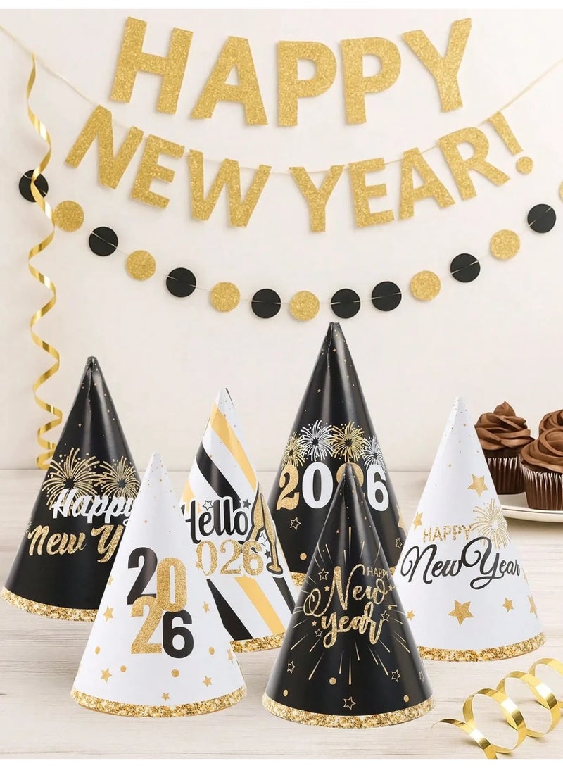 New Year Party Paper Hats – Set of 6 – Festive “Happy New Year 2026” Designs with Vibrant Prints, Perfect for Photos and New Year Celebrations - Image 4