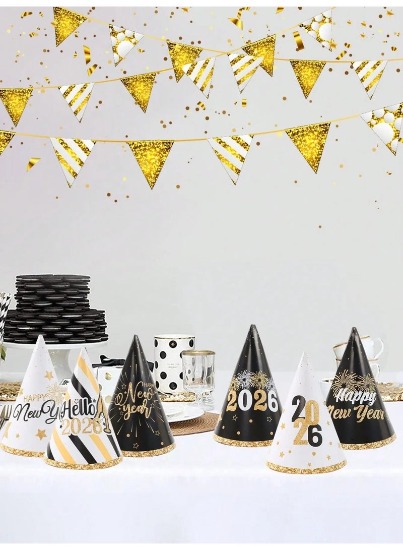 New Year Party Paper Hats – Set of 6 – Festive “Happy New Year 2026” Designs with Vibrant Prints, Perfect for Photos and New Year Celebrations - Image 3