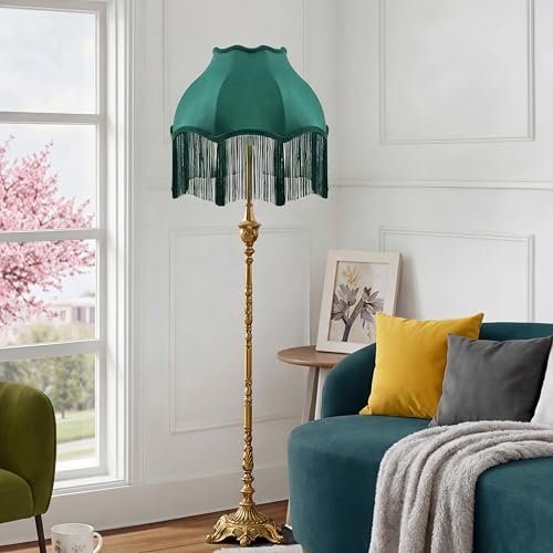 VIHOSE Victorian Scallop Lamp Shade Classic Large 7.5" Top x 15.8" Bottom x 15 "high Replacement Lamp Shade with Tassels and Fringe Finial Fitting Bell Shape Scallop Fringe - Image 1