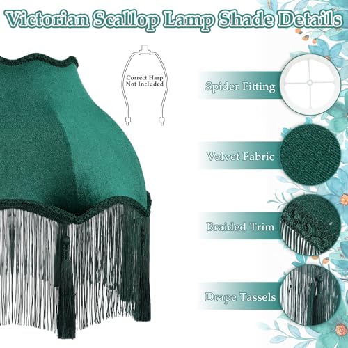 VIHOSE Victorian Scallop Lamp Shade Classic Large 7.5" Top x 15.8" Bottom x 15 "high Replacement Lamp Shade with Tassels and Fringe Finial Fitting Bell Shape Scallop Fringe - Image 3
