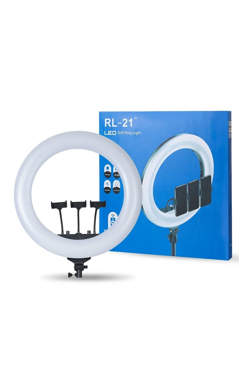 BlueFire Professional 21 Inch LED Ring Light (54 cm) with 3 Phone Holders, Remote & Button Control, Adjustable Color Temperature 2700K-6500K, Stepless Brightness, Cold/Warm/Mixed Light, Complete Kit with Power Cable & Tripod – Perfect for Makeup, YouTube, TikTok, Live Streaming & Photography - Image 3